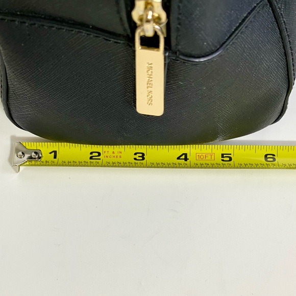 MICHAEL KORS Black Saffiano Leather Satchel Purse Gold Tone Chain MK Charm Med. - Picture 12 of 16